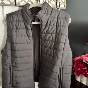 LOFT Gray Quilted Puffer Vest with High Collar